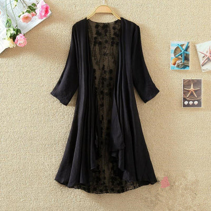 Women's Cardigan – Mid-Length – Open Front – Lace Back – Loose Fit – Breathable Fabric