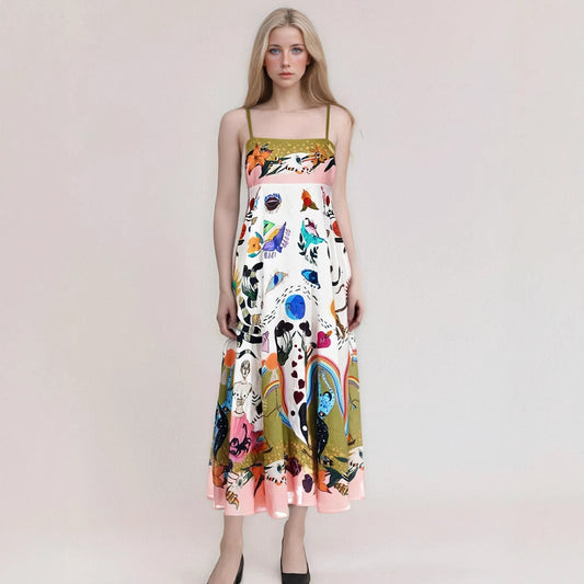 Dress woman maxi – strapless abstract print – high waist – light and airy fit