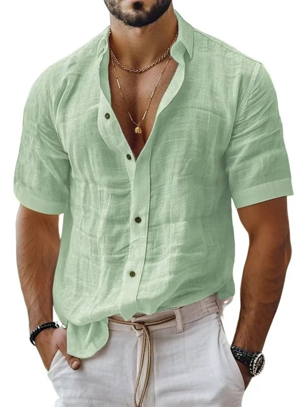 Men's Shirt with Lapel – Breathable Fabric – Relaxed Fit – Short Sleeve – Chest Pocket