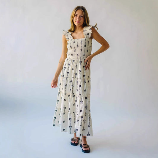 Dress for Women – Long Slip Dress – Smocked Bodice – Ruffle Straps – Soft Cotton Feel