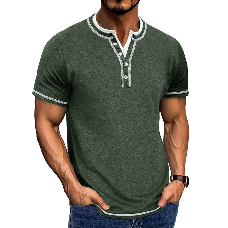 Men's Shirt Henley – Regular Fit – Breathable Cotton Feel – Short Sleeves