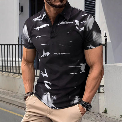 Men's Piqué Shirt – Slim Fit – Breathable Cotton – Abstract Pattern – Buttoning