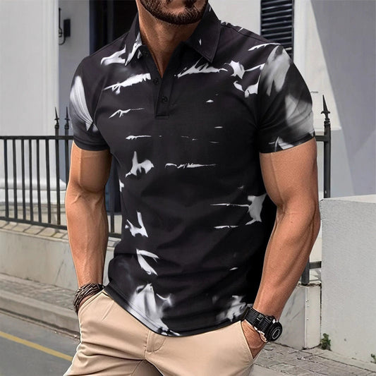 Men's Piqué Shirt – Slim Fit – Breathable Cotton – Abstract Pattern – Buttoning