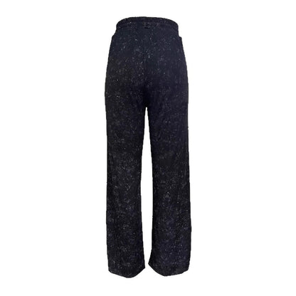 Women's Pants with Wide Legs – Glitter Details – Elastic Waist with Drawstring – Full Length