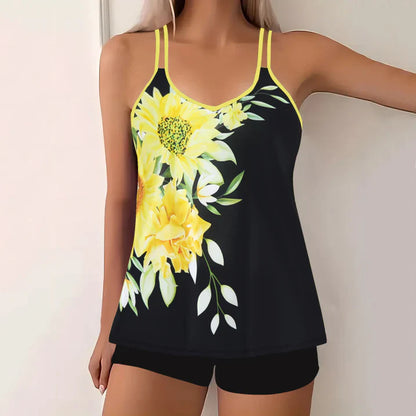 Women's Tankini Set – Breathable Material – V-Neck – Spaghetti Straps – Swim Shorts
