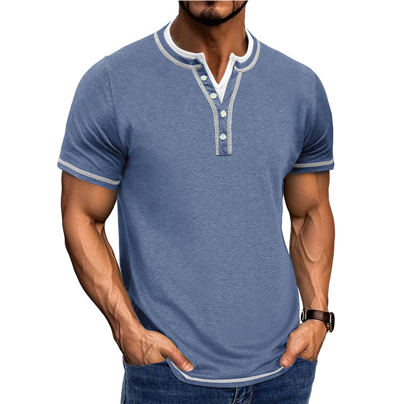 Men's Shirt Henley – Regular Fit – Breathable Cotton Feel – Short Sleeves