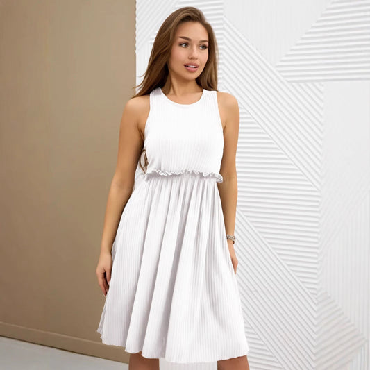 Women's Midi Dress – Sleeveless A-line – Light Fabric – Textured Structure – Scoop Neck