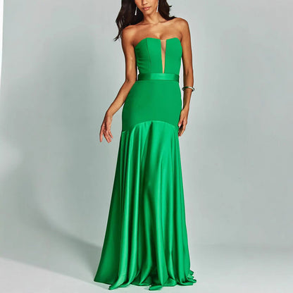 Dress for Women – Strapless Evening Dress – Satin – Slim Fit – Floor-Length