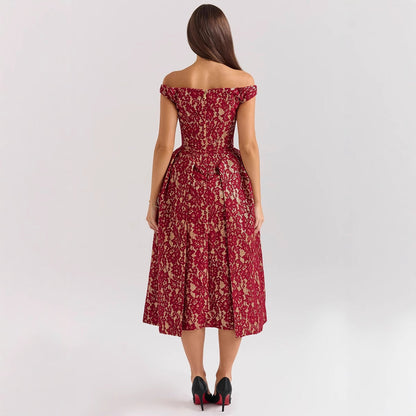 Kjole til dame – Off-Shoulder – Blonde – Tettsittende liv – Åpen rygg – A-linjeform