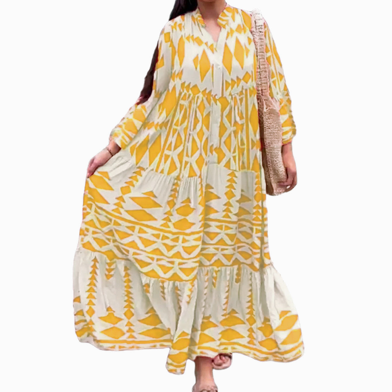Dress for Women – Maxi Dress – Loose Fit – Cotton – Buttons – Bohemian Pattern