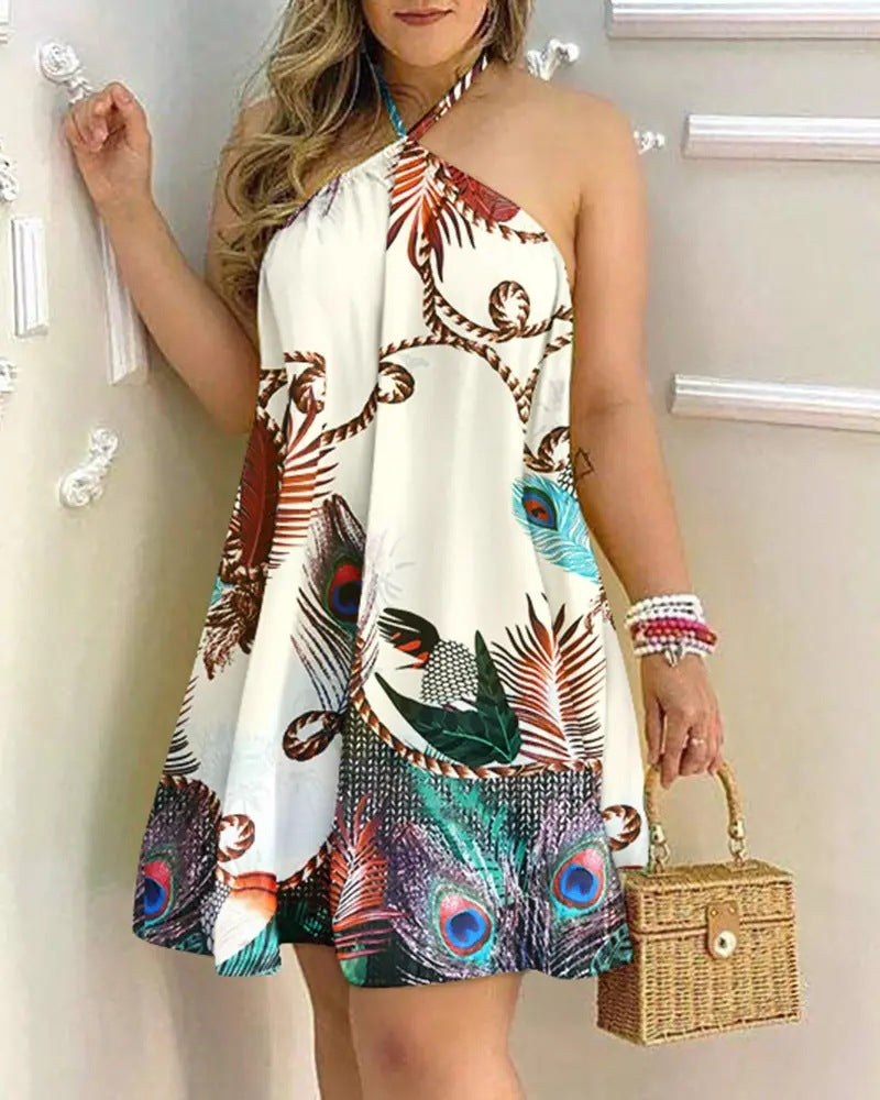 Dress woman – mini dress with halterneck – loose fit – light A-line silhouette