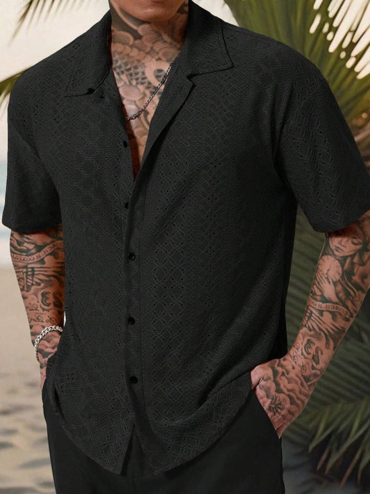 Men's Shirt with Buttons – Relaxed Fit – Lace – Short Sleeve – Breathable Casual Style