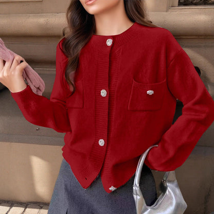 Women's Cardigan – Wool Blend – Relaxed Fit – Buttons – Decorative Pockets