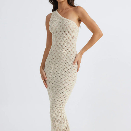 Dress for Women – One Shoulder – Tight Fit – Open Knit – Ankle Length