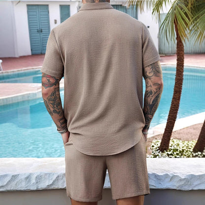 Men's Set with Henley Shirt and Shorts – Breathable Cotton – Relaxed Fit – Casual