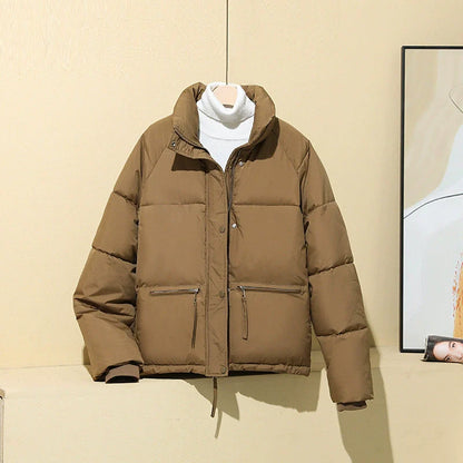 Women’s Puffer Coat - Quilted Insulation - Relaxed Boxy Fit - Cropped Length - Stand Collar
