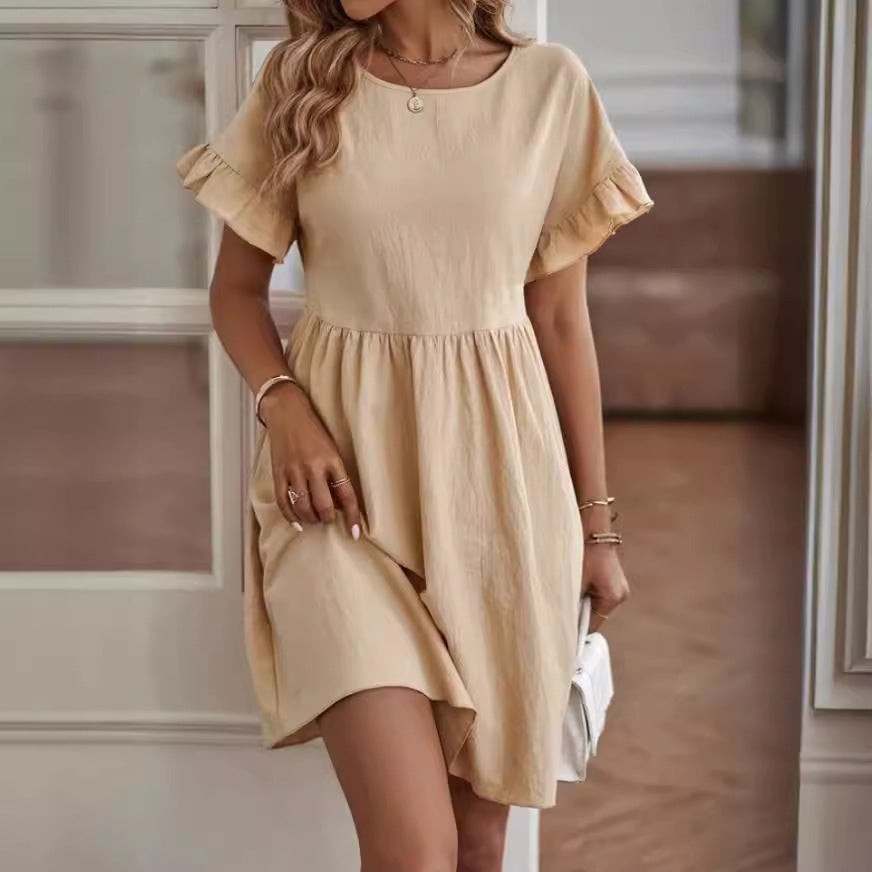 Dress for Women – Cotton Linen Blend – Loose Fit – Ruffle Sleeves – Knee-Length Casual