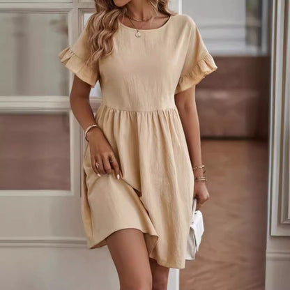 Dress for Women – Cotton Linen Blend – Loose Fit – Ruffle Sleeves – Knee-Length Casual
