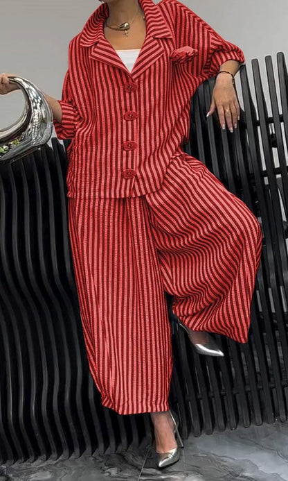 Women's Blazer – Relaxed Fit – Striped Pattern – Cotton – Classic Lapel