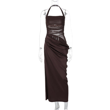 Dress for Women – Halterneck Maxi Dress – Tight Fit – Sheer Panels
