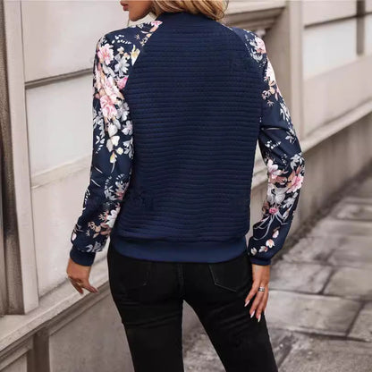 Women's Jacket – Regular Fit – Padded Body – Floral Sleeves – Zipper