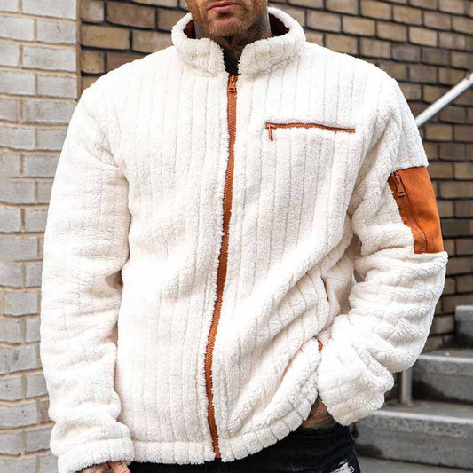 Men's Fleece Jacket – Relaxed Fit – Ribbed Texture – Full Zipper – Pockets