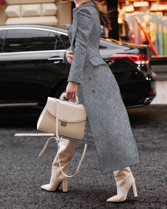 Women's Long Jacket – Tailored Fit – Wool Feel – Elegant Collar – Formal Style