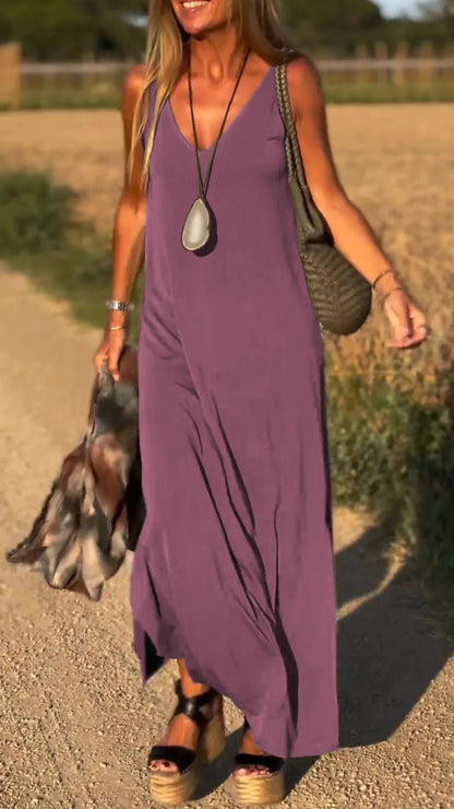 Women's Maxi Dress – V-Neck – Relaxed Fit – Light Breathable Strappy Design