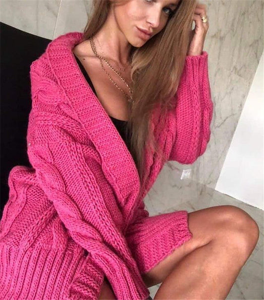 Women's Sweater – Wool Blend – Oversized Fit – Cable Knit – V-Neck – Long Sleeves