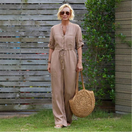 Women's jumpsuit – relaxed fit – natural fibers – adjustable waist – full length