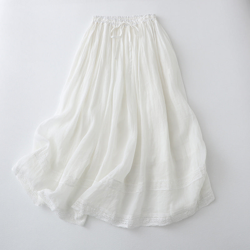 Women's Maxi Skirt – A-line Fit – Elastic Waist – Embroidered Hem – Lightweight Fabric
