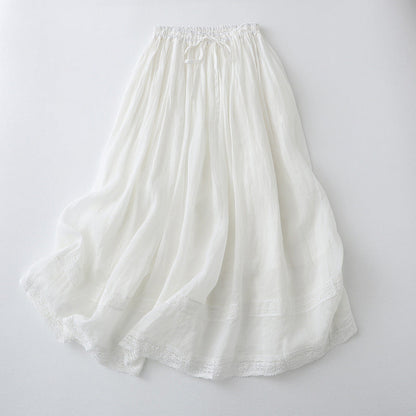 Women's Maxi Skirt – A-line Fit – Elastic Waist – Embroidered Hem – Lightweight Fabric
