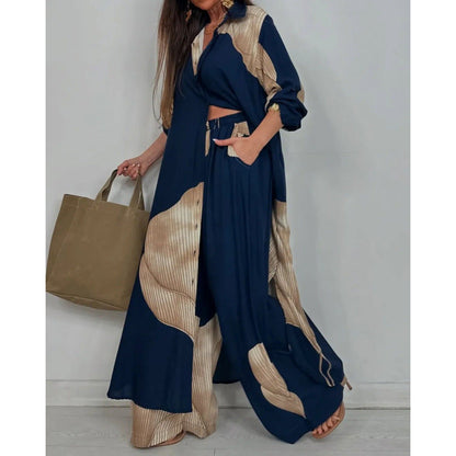 Women's Two-Piece Set – Long Shirt with Relaxed Fit – Wide Airy Trousers