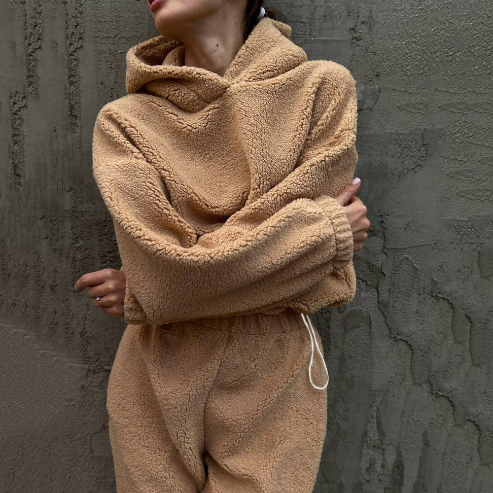 Women's Loungewear Set – Fleece Hoodie and Pants – High Waist – Relaxed Fit