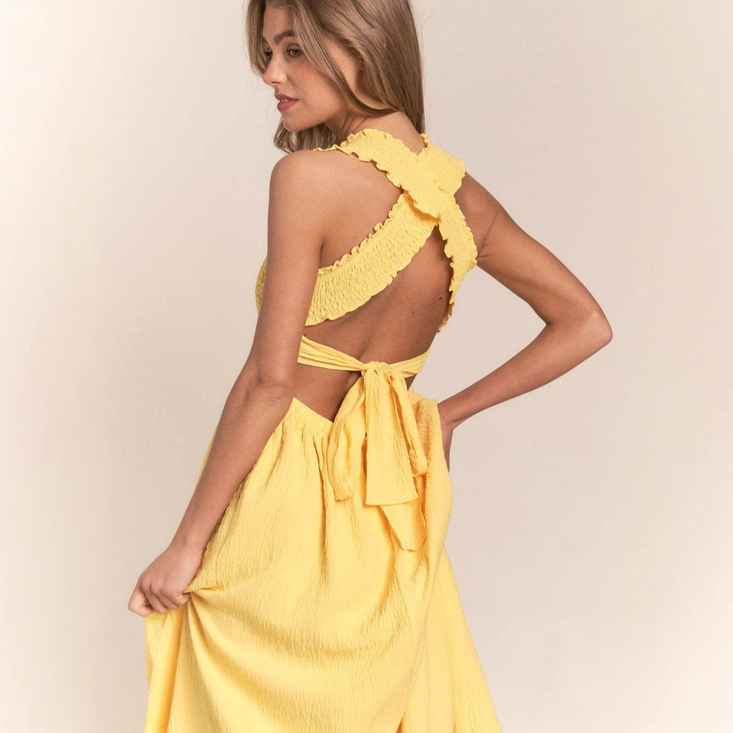 Women's Maxi Dress – Light Cotton – Smocked Bodice – Spaghetti Straps – A-line Fit