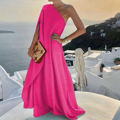 Dress woman – Maxi dress one shoulder – Draped cut – Light and elegant fit