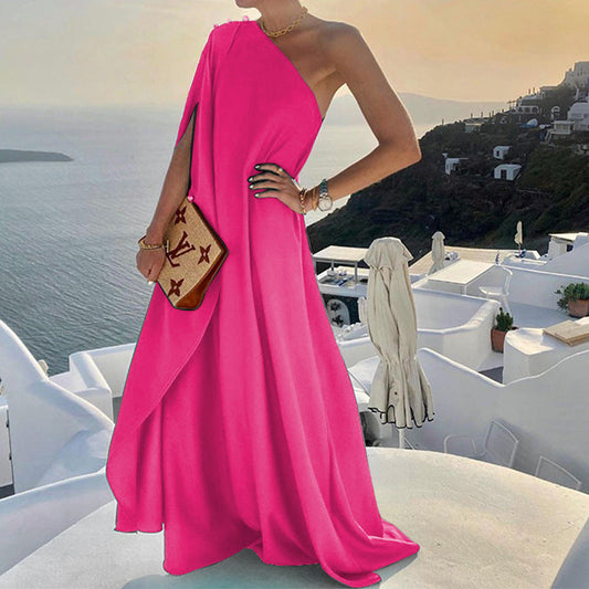 Dress woman – Maxi dress one shoulder – Draped cut – Light and elegant fit
