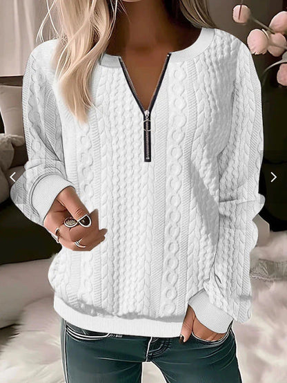Women's Sweater – Wool Blend – Relaxed Fit – Cable Knit – Zipper Neck