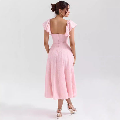 Dress for Women – Midi Length – Off-shoulder with Pleated Skirt – Jacquard Structure