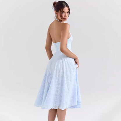 Dress for Women – Slim Fit – A-line Cut – Deep V-neck – Satin-like Fabric – Midi