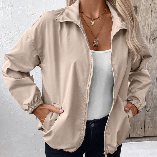 Women's Jacket – Waterproof – Relaxed Fit – Hip Length – Zipper – Elastic Cuffs