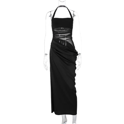 Dress for Women – Halterneck Maxi Dress – Tight Fit – Sheer Panels