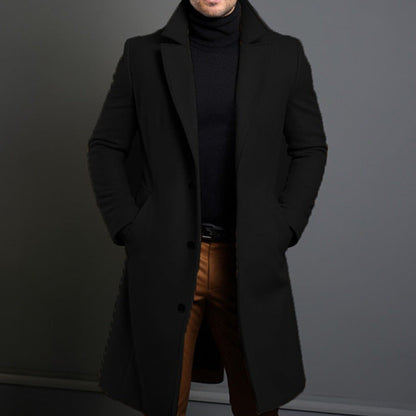 Men's Trench Coat – Tailored Fit – Wool Blend – Single-Breasted – Knee-Length
