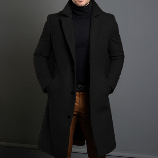 Men's Trench Coat – Tailored Fit – Wool Blend – Single-Breasted – Knee-Length