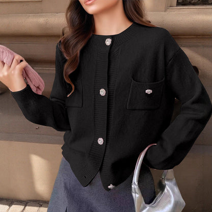 Women's Cardigan – Wool Blend – Relaxed Fit – Buttons – Decorative Pockets