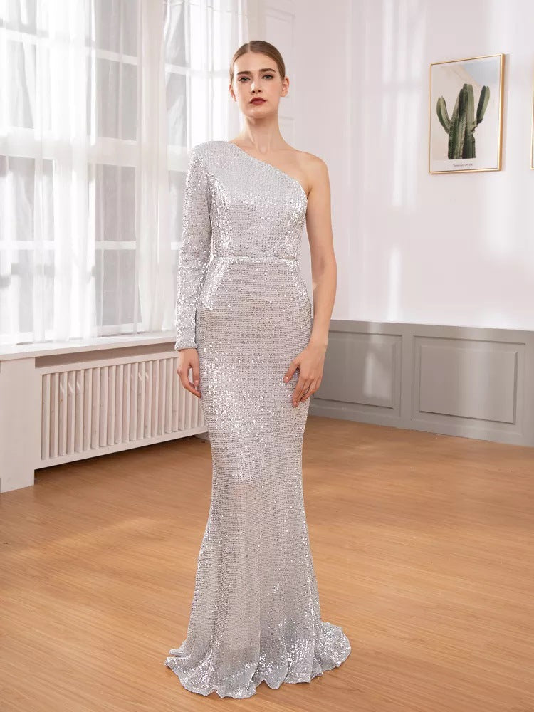 Dress for Women – Evening Gown – Slim Fit – One-Shoulder – Mermaid Cut – Sequin Details