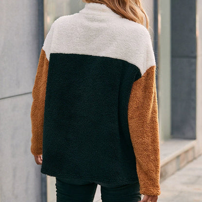Women's Sweater – Oversized Fit – Soft Double-Sided Texture – Half Zip and Patch Look