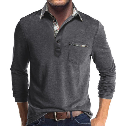 Men's Shirt with Long Sleeves – Cotton – Regular Fit – Checked Collar Inside – Button Closure