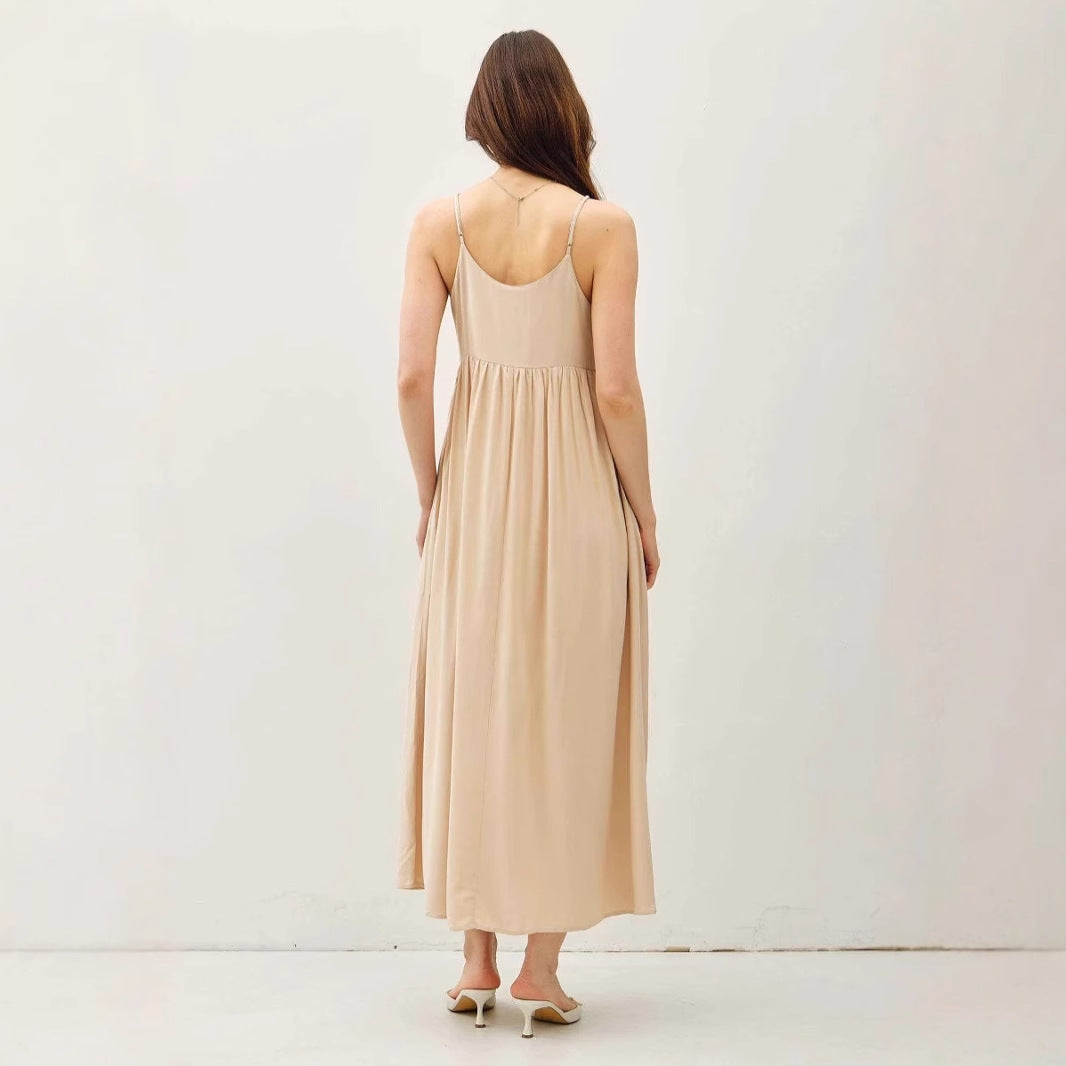 Dress for Women – Maxi – Light Fabric – V-Neck – Spaghetti Straps – Loose Fit