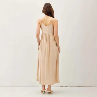 Dress for Women – Maxi – Light Fabric – V-Neck – Spaghetti Straps – Loose Fit